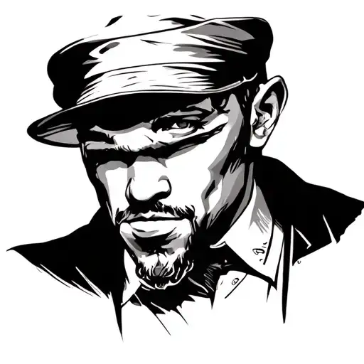 Symbolic Hustler Mentality - Take Actions black and white - realistic artstyle - man - money - handsome tattoo design idea