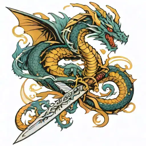 dragon wrapped around a sword tattoo design idea