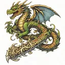 dragon wrapped around a sword tattoo design idea