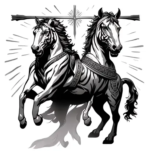 Jesus tiger spartan atlas Greek god horses light rays coming tattoo design idea