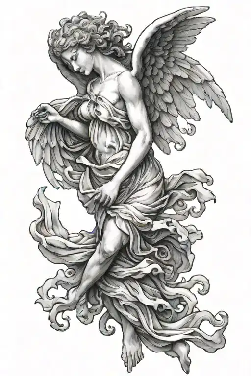 statues of angel falling angel tattoo design idea