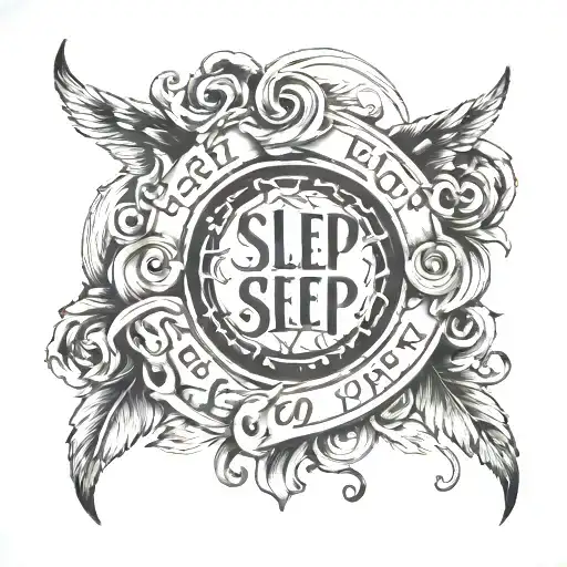 sleep token band logo with lyrics intertwined tattoo design idea