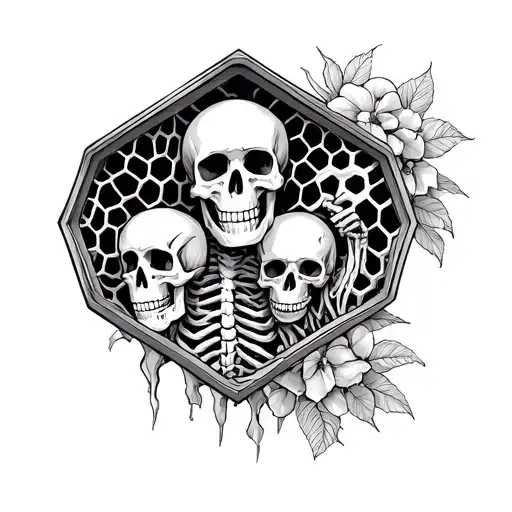 honey comb with skeletons inside tattoo design idea