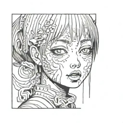 Black And White Anime Girl Character horror gothic Junji Ito Style  tattoo design idea