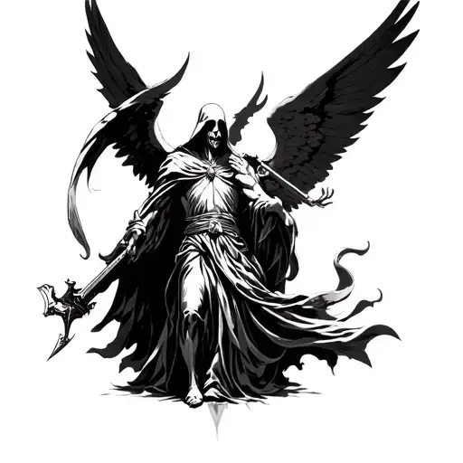 grim reaper vs st michael the archangel battle tattoo design idea