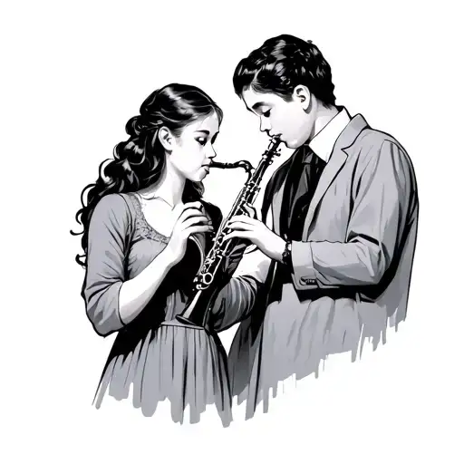 brother watching sister play clarinet combining tattoo design idea