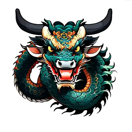 Chinese dragon wrapped with ox zodiac sign tattoo design idea