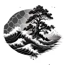 honeycombs with waves and trees tattoo design idea