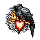 celtic crow and firey heart tattoo design idea