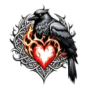 celtic crow and firey heart tattoo design idea