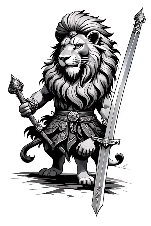 lion as a sikh warrior with sword tattoo design idea