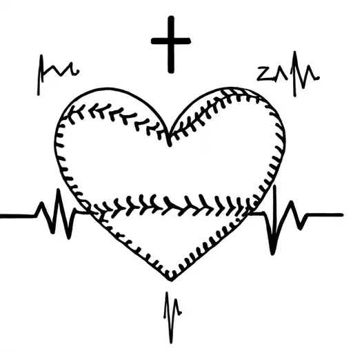 name Gregory with a cross heart beat line and a heart with baseball stitches  tattoo design idea