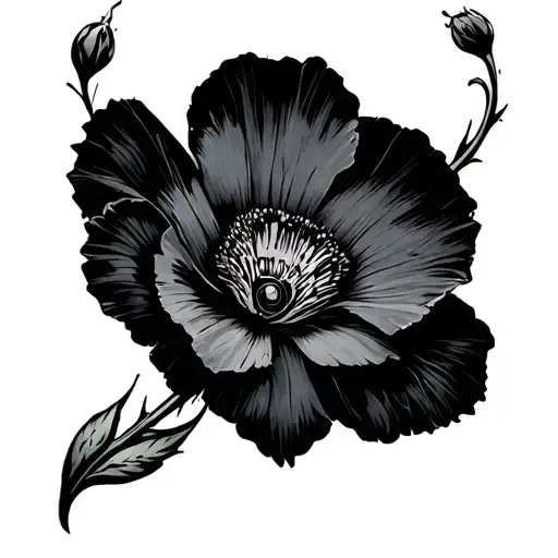 paw, 9, black heart, poppy flower tattoo design idea