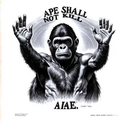 Hands reaching up the the heavens - CenterPortrait of Ceasar from Planet of the apes with "Ape Shall Not Kill Ape" - R tattoo design idea