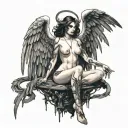 Sexy Angel, pale skin, Big breasts, Wide Hips, Angel wings, Halo, G-String, Revealing bra, Sexual, Bloody, Seductive. tattoo design idea