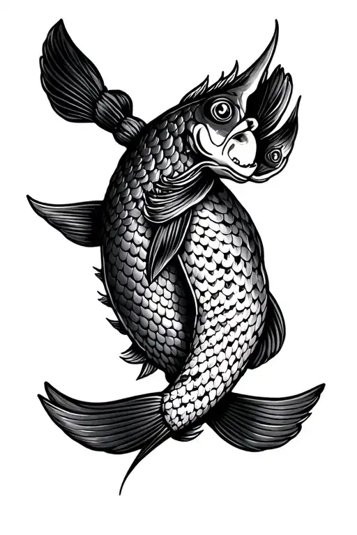 Chicano and Japanese braided carp scales in low part, kiritsuke knife, other designs tattoo design idea