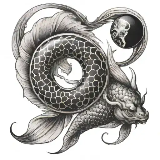 Capricorn zodiac sign inside koi fish yin yang tattoo design idea