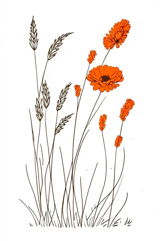 marigold and American dune grass tattoo design idea