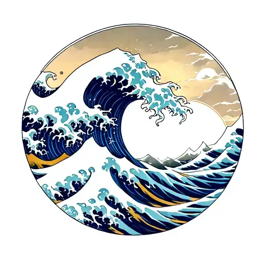 The Great Wave off Kanagawa, in a circle tattoo design idea