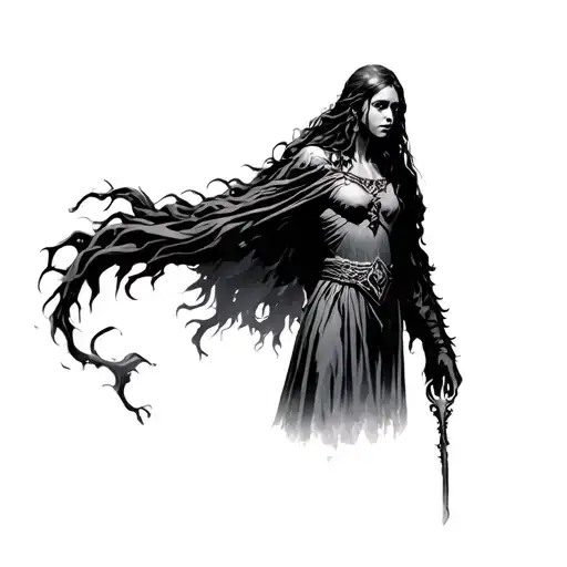 The Warden she is an ancient, non-human, solemn figure that emerges from the fog to watch over memories, loss.  tattoo design idea