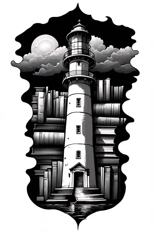 lighthouse w books forming its shape tattoo design idea