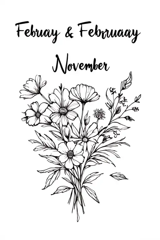 Bouquet of flowers birth flowers from July February and november tattoo design idea