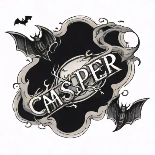 The name CASPER with little bats around it tattoo design idea