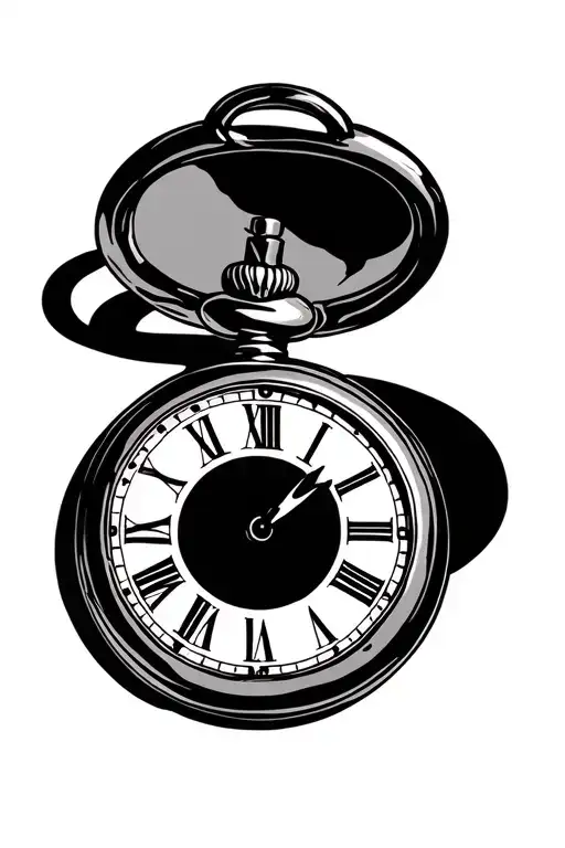antique pocket watch tattoo design with blank face and no background tattoo design idea