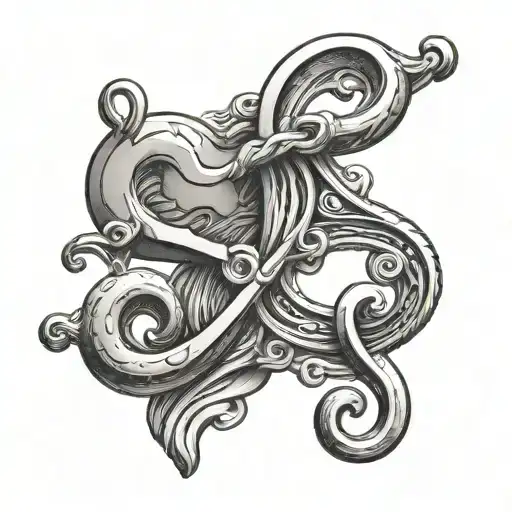 couples puzzle piece, fishing hook, love symbol intertwined tattoo design idea