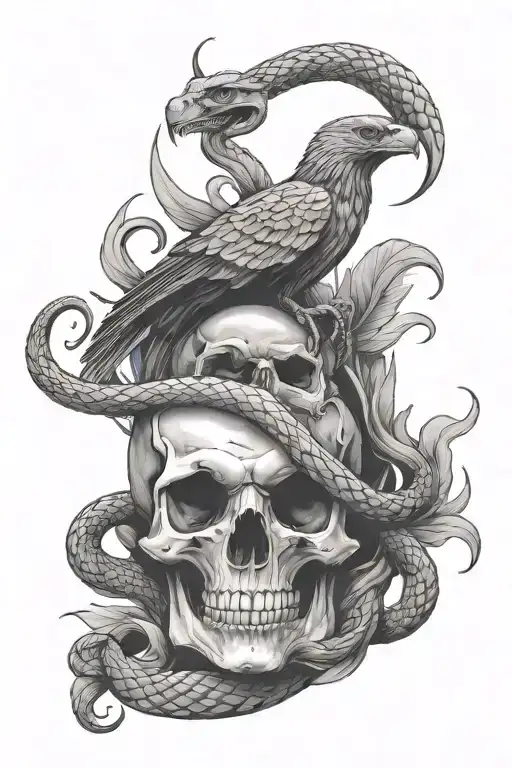 skull, snake and eagle tattoo design idea