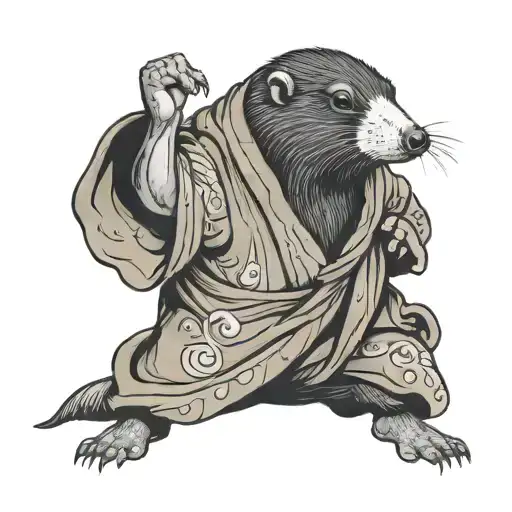 animal mole standing pose with a colorful silk robe tattoo design idea