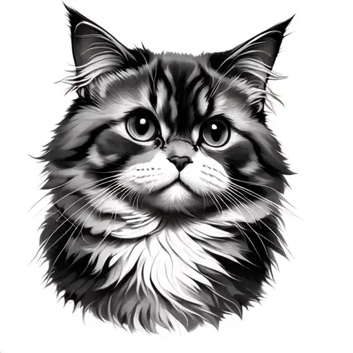 fat fluffy cat tattoo design idea