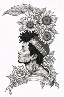 Trafalgar law from one piece, sunflowers, roses, hearts, black girl  tattoo design idea