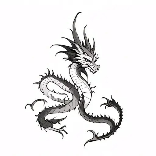 Tattoo on the back Two Dragon Ballerion and Vhagar from the series Dragon House of their tails on their backs some wings are intertwined. tattoo design idea