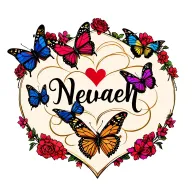 hearts and butterflies flying with the name Nevaeh tattoo design idea
