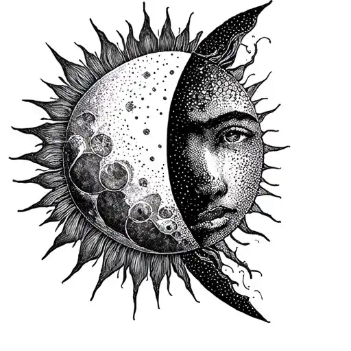 Half Moon and Half sun tattoo design idea