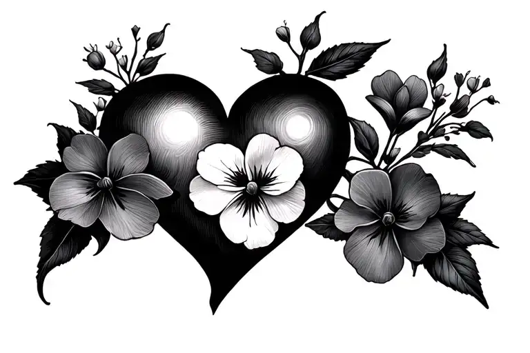 cherry blossom and violets around a heart tattoo design idea