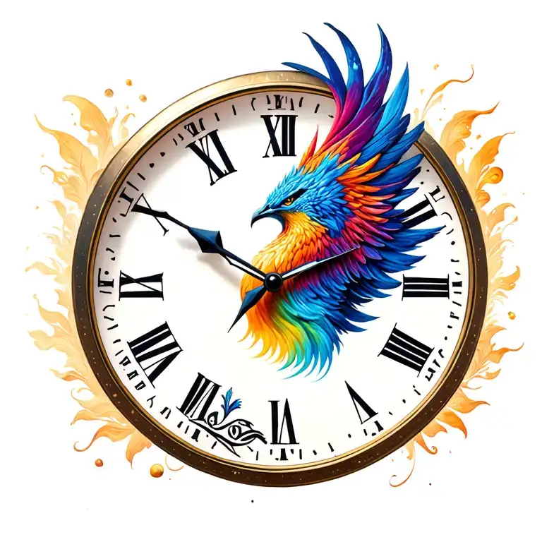 Continuation of Fibonnaci Galaxie Clock Phoenix and Writing Kylian Louane Mia tattoo design idea
