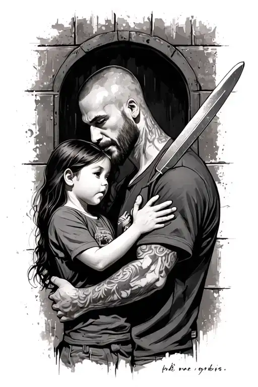 a man who is betrayed and backstabbed by one he loves and ends up in jail and had to fight for his life and his daughter tattoo design idea