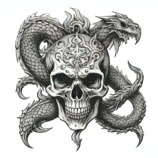 feminine skull and dragon back tattoo tattoo design idea