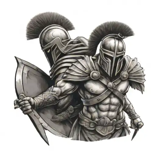 spartan warriors fighting tattoo design idea