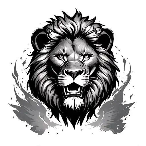 scarface the lion surrounded tattoo design idea