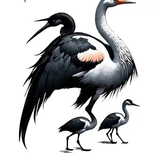 crane with two smaller cranes tattoo design idea