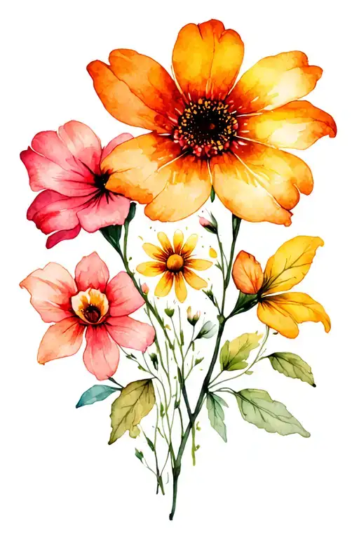 Sagittarius and virgo and Aquarius  and Aries flowers all together tattoo design idea