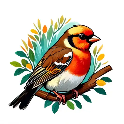 finch bird perched tattoo design idea