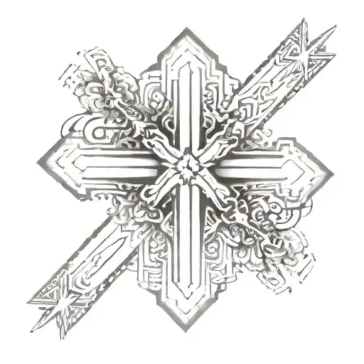 A minimalist cross design with subtle elements representing Tiff, Tony, Tito, Kim, and Alex tattoo design idea