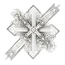 A minimalist cross design with subtle elements representing Tiff, Tony, Tito, Kim, and Alex tattoo design idea