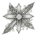 A minimalist cross design with subtle elements representing Tiff, Tony, Tito, Kim, and Alex tattoo design idea