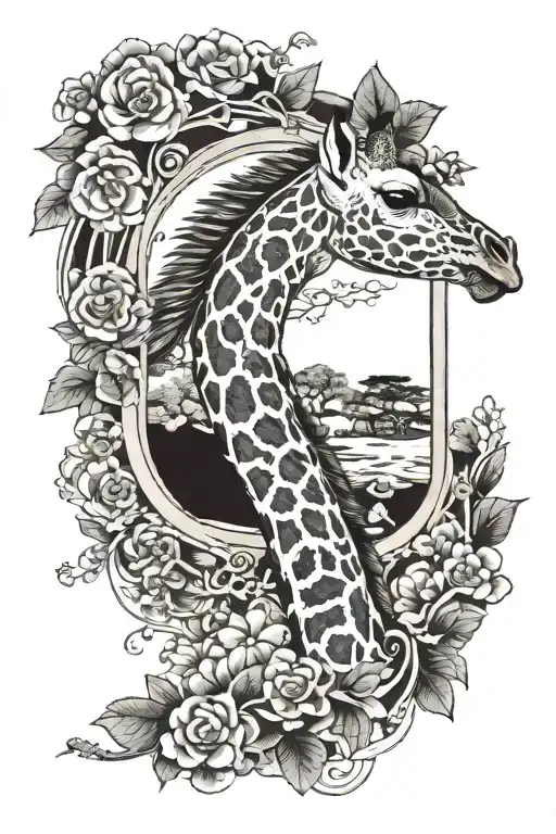 giraffe in photoframe tattoo design idea