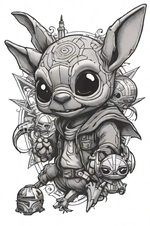 stitch and Star Wars and marvel and Harry potter tattoo design idea
